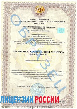 Образец сертификата соответствия аудитора №ST.RU.EXP.00006174-3 Балашиха Сертификат ISO 22000
