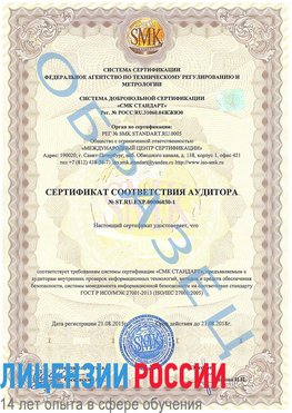 Образец сертификата соответствия аудитора №ST.RU.EXP.00006030-1 Балашиха Сертификат ISO 27001